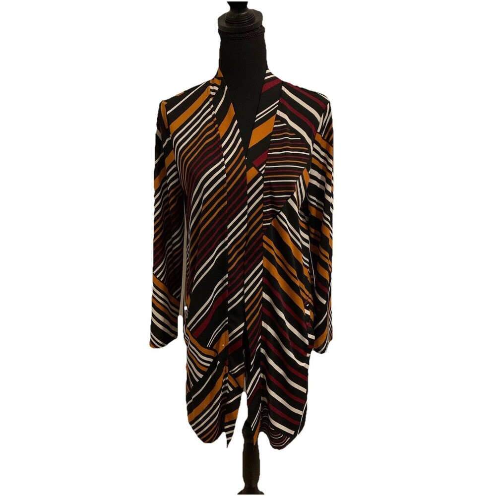 Chicos Size 0 Womens Small Open Front Cardigan Pockets Striped Stretch